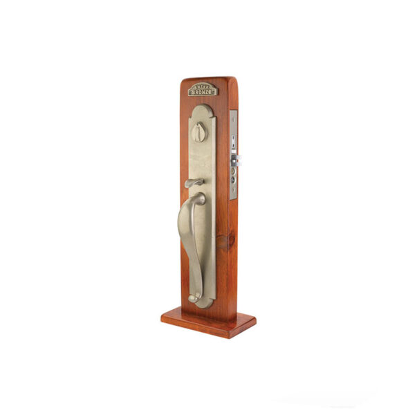 Emtek Sandcast Bronze Topeka Mortise Entryset, Shown In Tumbled White Bronze