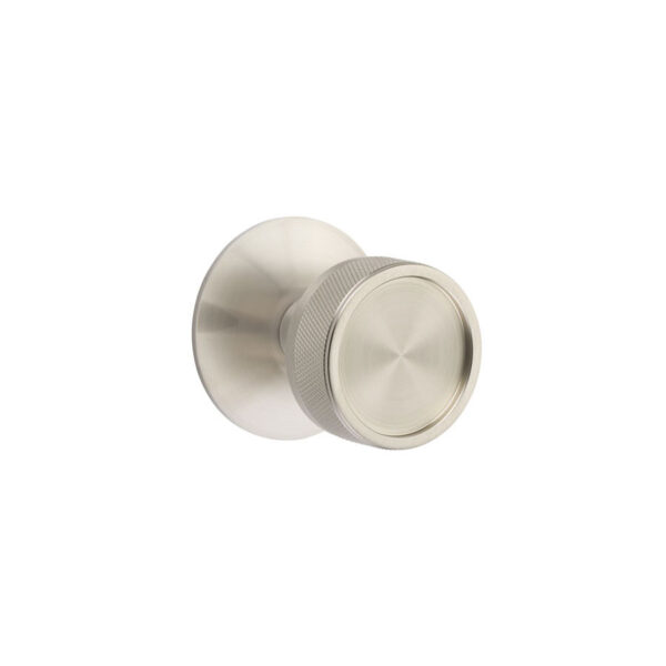 Emtek Select Conical Knurled Door Knob w/Disk Rosette, Shown In Satin Nickel