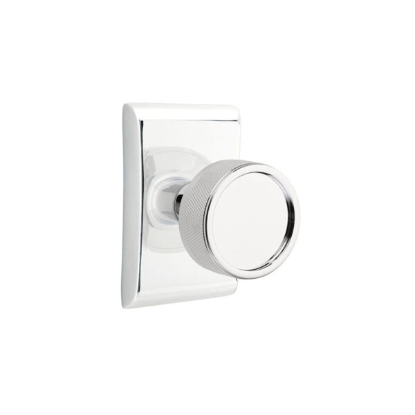 Emtek Select Conical Knurled Door Knob w/Neos Rosette, Shown In Polished Chrome