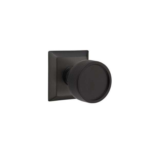 Emtek Select Conical Knurled Door Knob w/Quincy Rosette, Shown In Flat Black