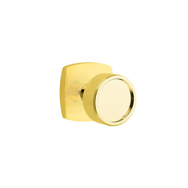 Emtek Select Conical Knurled Door Knob w/Urban Modern Rosette, Shown In Unlacquered Brass