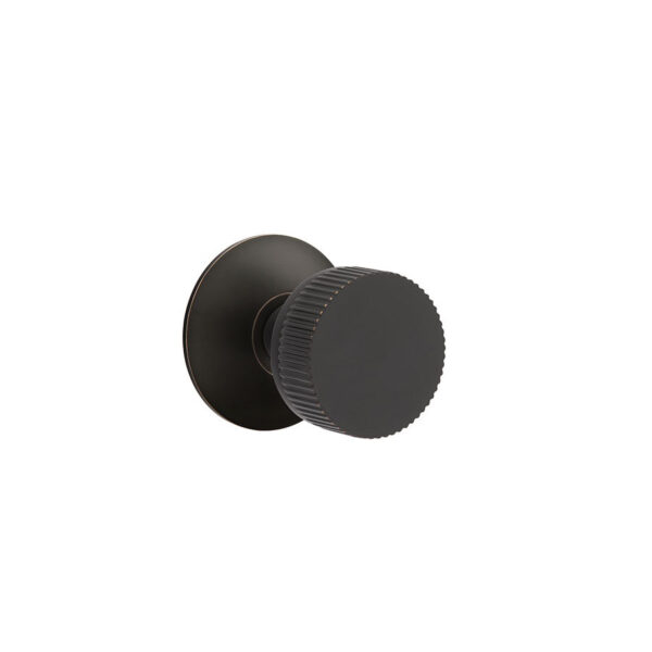 Emtek Select Conical Straight Knurled Door Knob w/Modern Rosette, Shown In Oil Rubbed Bronze