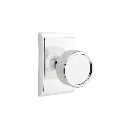 Emtek Select Conical Straight Knurled Door Knob w/Neos Rosette, Shown In Polished Chrome
