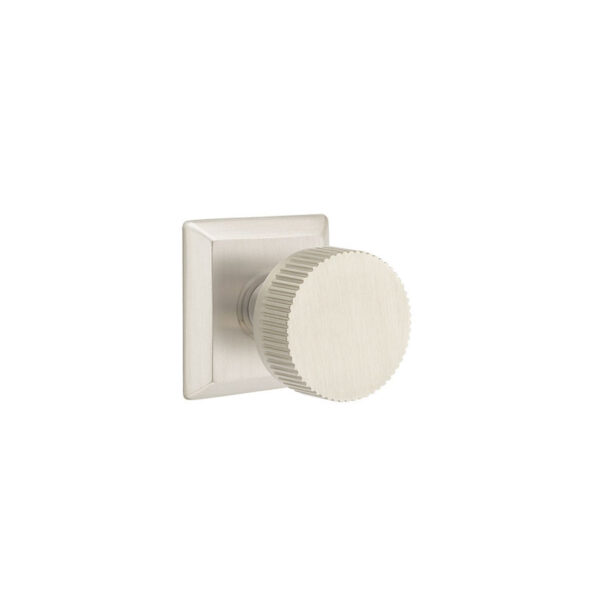 Emtek Select Conical Straight Knurled Door Knob w/Quincy Rosette, Shown In Satin Nickel