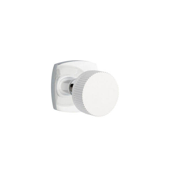 Emtek Select Conical Straight Knurled Door Knob w/Urban Modern Rosette, Shown In Polished Chrome