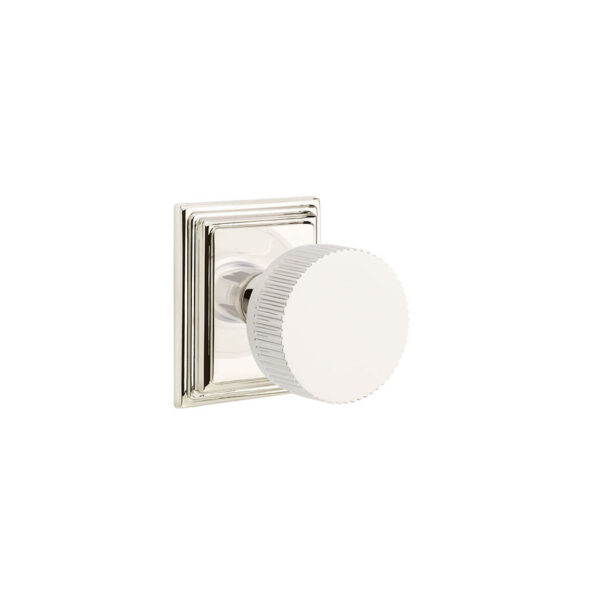 Emtek Select Conical Straight Knurled Door Knob w/Wilshire Rosette, Shown In Polished Chrome