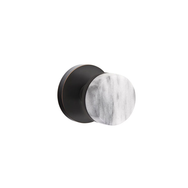Emtek Select Conical White Marble Door Knob w/Disk Rosette & Conical Stem Shown In Oil Rubbed Bronze