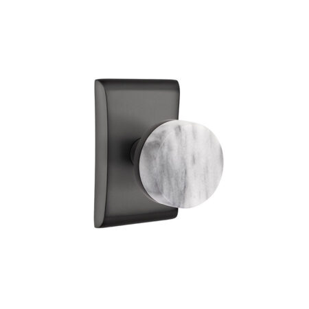Emtek Select Conical White Marble Door Knob w/Neos Rosette & Conical Stem Shown In Flat Black
