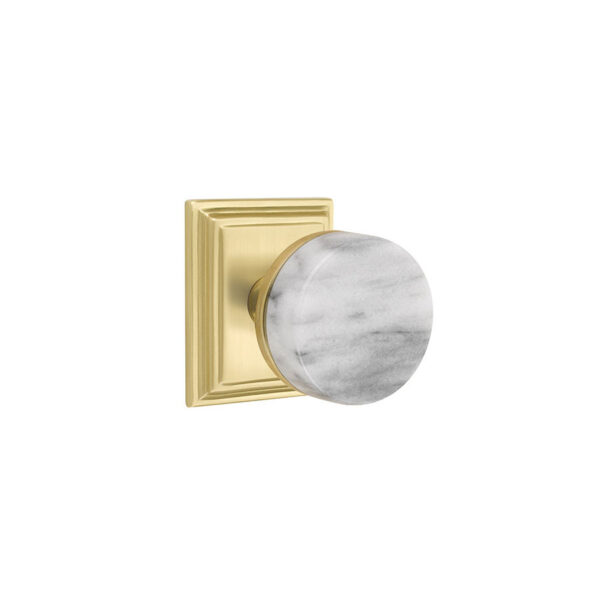 Emtek Select Conical White Marble Door Knob w/Wilshire Rosette & Conical Stem Shown In Satin Brass