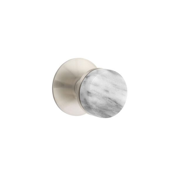 Emtek Select Conical White Marble Door Knob w/Modern Rosette & Conical Stem Shown In Satin Nickel
