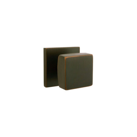 Emtek Square Door Knob w/Square Rosette, Shown In Oil Rubbed Bronze