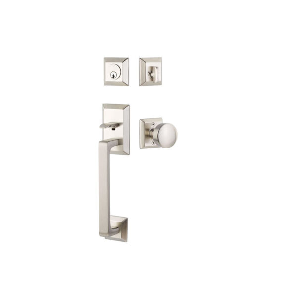 Emtek Hardware Transitional Heritage Sectional Brass Tubular Entry Set w/Urban Modern Laurent Knob Shown In Satin Nickel