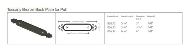 Emtek Tuscany Bronze Backplate For Cabinet Pull, Tech Specs