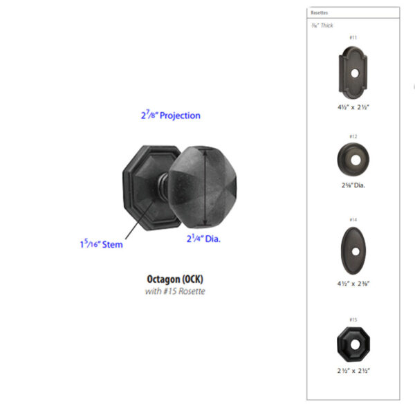 Emtek Hardware Tuscany Bronze Octagon Door Knob Tech Specs