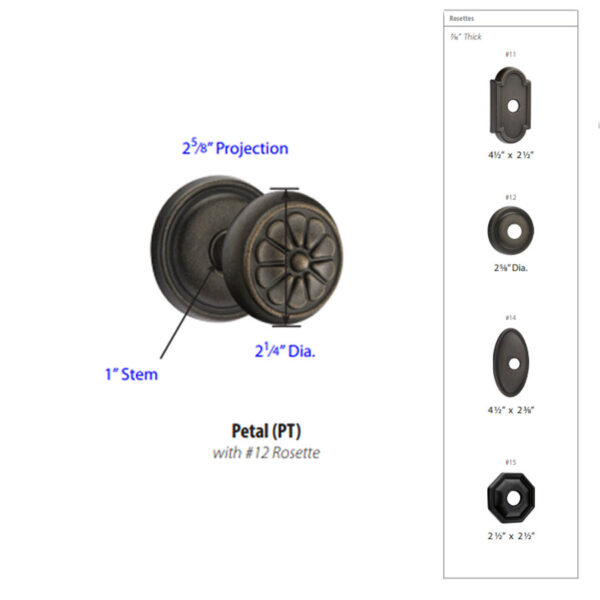 Emtek Tuscany Bronze Petal Door Knob Tech Specs