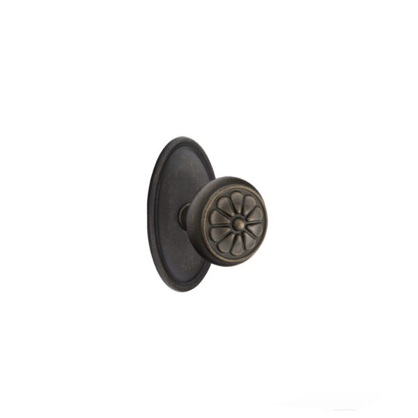 Emtek Tuscany Bronze Petal Door Knob, Shown In Medium Bronze w/#14 Rosette
