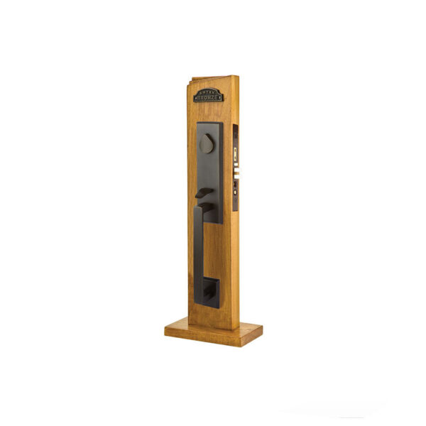 Emtek Sandcast Bronze Rustic Modern Rectangular Mortise Entrysets, Shown In Medium Bronze