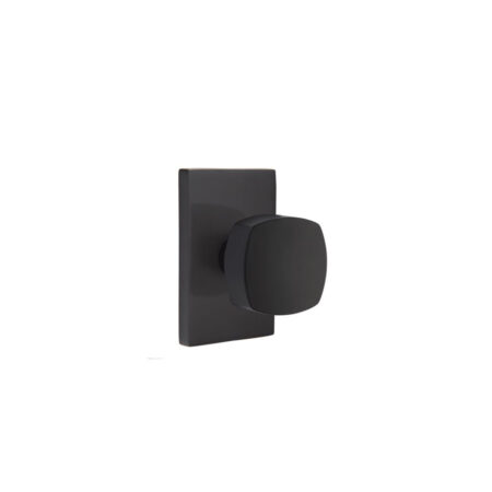 Emtek Urban Modern Freestone Door Knob w/Modern Rectangular Rosette, Shown In Flat Black