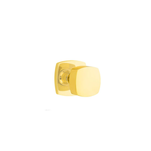Emtek Urban Modern Freestone Door Knob w/Urban Modern Rosette, Shown In Unlacquered Brass