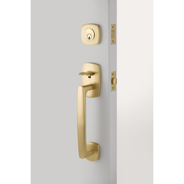 Emtek Urban Modern Sectional Brass Tubular Entry Set Shown In Satin Brass