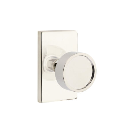 Emtek Verve Door Knob w/Modern Rectangular Rosette, Shown In Polished Nickel