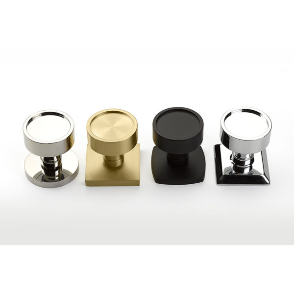 Emtek Verve Door Knobs, Shown In Polished Nickel, Satin Brass, Flat Black, & Polished Chrome