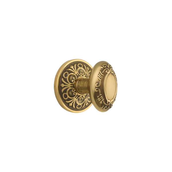 Emtek Hardware Victoria Door Knob w/Ribbon & Reed Rosette, Shown In French Antique