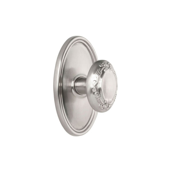 Emtek Hardware Victoria Door Knob w/Oval Rosette, Shown In Satin Nickel