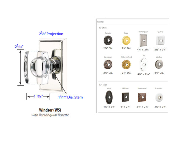 Emtek Hardware Windsor Crystal Door Knob Tech Specs
