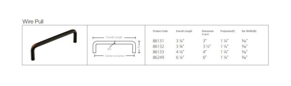 Emtek Wire Cabinet Pull, Tech Specs