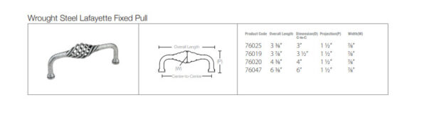 Emtek Wrought Steel Lafayette Fixed Cabinet Pull, Tech Specs