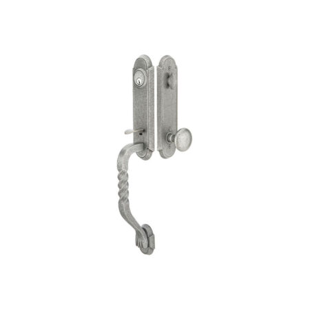 Emtek Wrought Steel Monolith Tubular Entryset San Carlos Grip w/Jamestown Knob Shown In Satin Steel