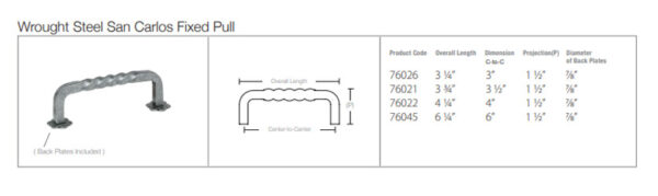 Emtek Wrought Steel San Carlos Fixed Cabinet Pull, Tech Specs