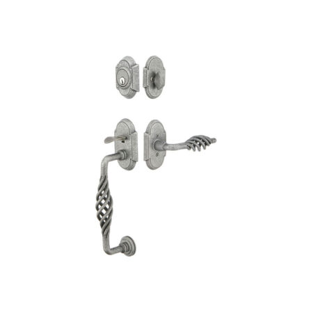 Emtek Wrought Steel Sectional Tubular Entryset Lafayette Grip w/Lafayette Lever Shown In Satin Steel