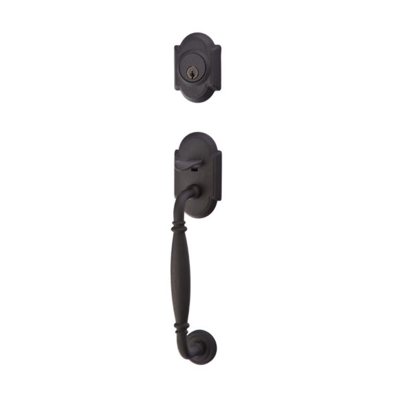 Emtek Wrought Steel Sectional Tubular Entryset Normandy Grip w/Normandy Lever Shown In Flat Black - Image 2