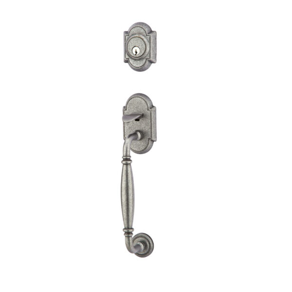 Emtek Wrought Steel Sectional Tubular Entryset Normandy Grip w/Normandy Lever Shown In Flat Black - Image 3