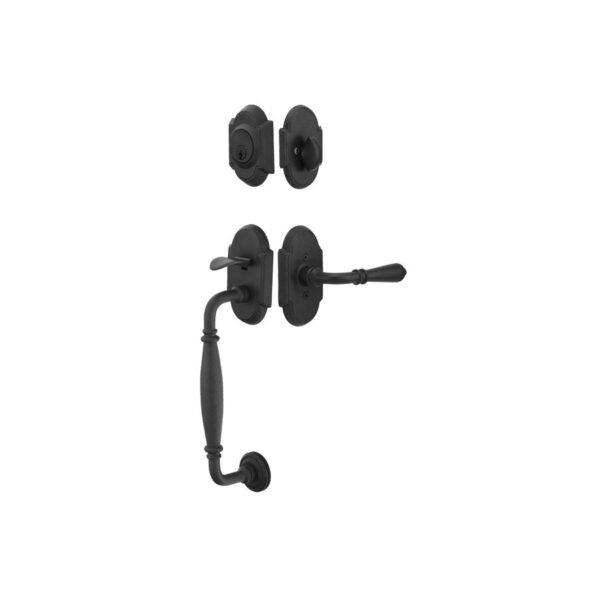 Emtek Wrought Steel Sectional Tubular Entryset Normandy Grip w/Normandy Lever Shown In Flat Black