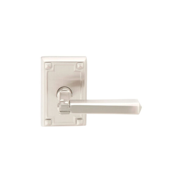 Emtek Hardware Arts & Crafts Door Lever w/Arts & Craft Rosette, Shown In Satin Nickel