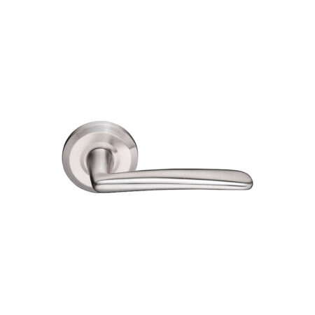 Emtek Poseidon Brushed Stainless Steel Door Lever w/Beveled Rosette, Shown In Brushed Stainless Steel