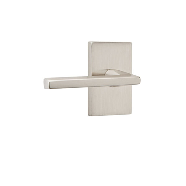 Emtek Helios Brass Door Lever w/Modern Rectangular Rosette, Shown in Satin Nickel