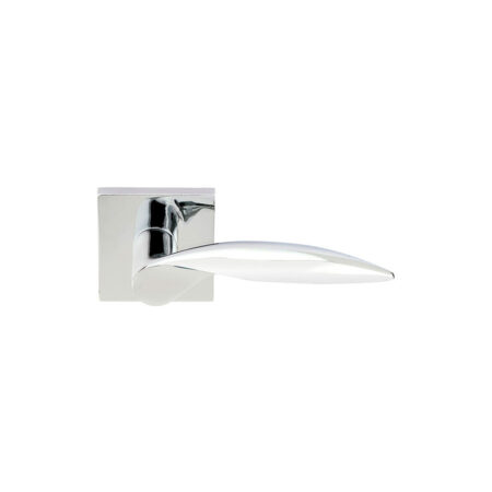 Emtek Mercury Brass Door Lever w/Square Rosette, Shown in Polished Chrome