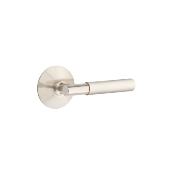 Emtek Myles Modern Brass Door Lever w/Modern Rosette, Shown in Satin Nickel
