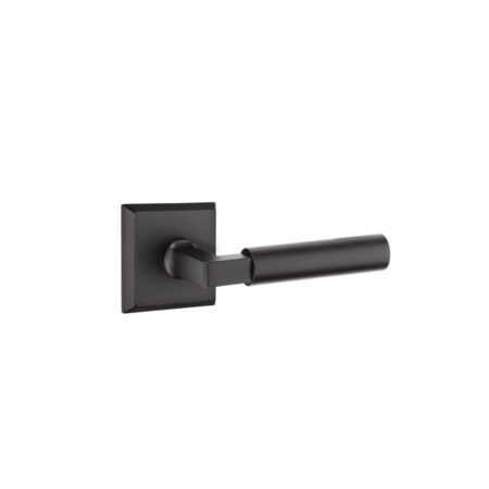 Emtek Hardware Sandcast Bronze Bryce Door Lever w/#6 Rosette, Shown In Flat Black