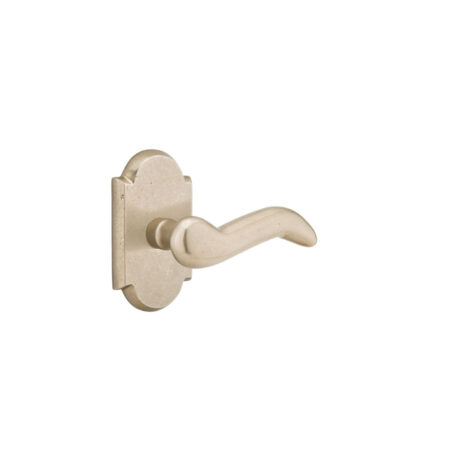 Emtek Hardware Sandcast Bronze Cody Door Lever w/#1 Rosette, Shown In Tumbled White Bronze