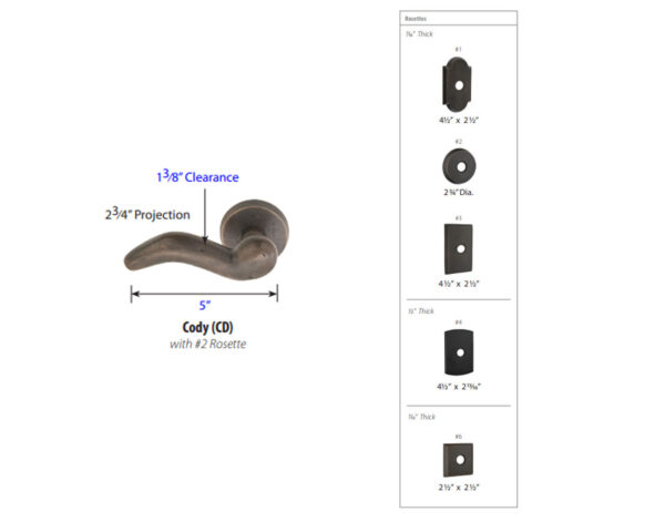Emtek Hardware Sandcast Bronze Cody Door Lever Tech Specs