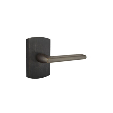 Emtek Hardware Sandcast Bronze Lariat Door Lever w/#4 Rosette, Shown In Medium Bronze