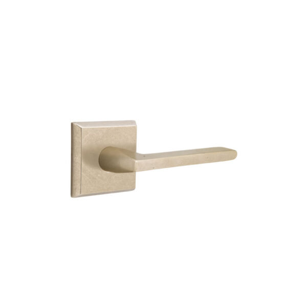 Emtek Hardware Sandcast Bronze Lariat Door Lever w/#6 Rosette, Shown In Tumbled White Bronze