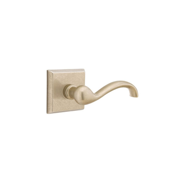 Emtek Hardware Sandcast Bronze Teton Door Lever w/#6 Rosette, Shown In Tumbled White Bronze