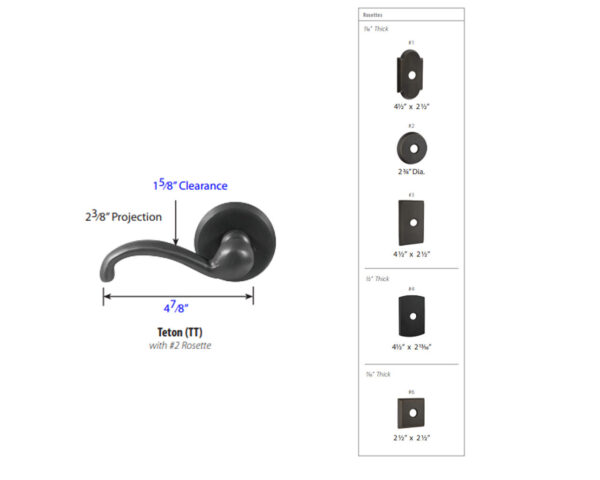 Emtek Hardware Sandcast Bronze Teton Door Lever Tech Specs