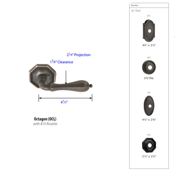 Emtek Hardware Octagon Tuscany Bronze Door Lever Tech Specs